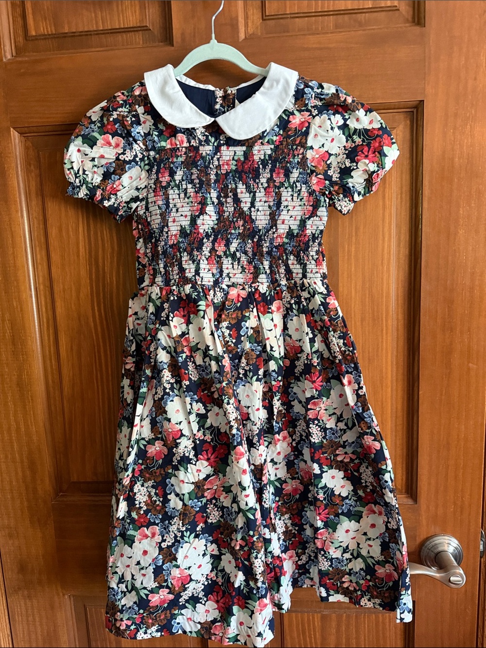 Janie and Jack Girls' Navy Floral Smocked Dress with Peter Pan Collar